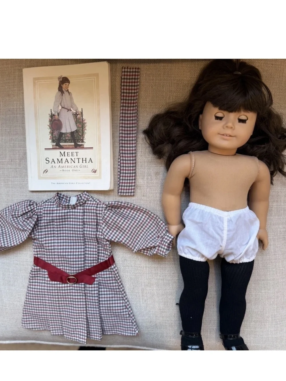 American Girl Samantha Doll & Outfit Bundle - 2 Dresses, Shoes, Books, Tights